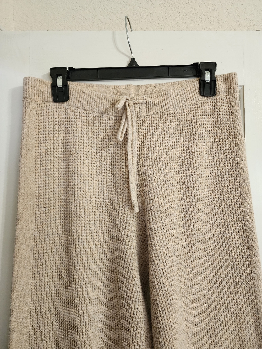 Aerie Waffle Knit Lounge Set M Beige Sweater Wide Leg Pants Cozy FLAW READ DESC - Picture 9 of 16